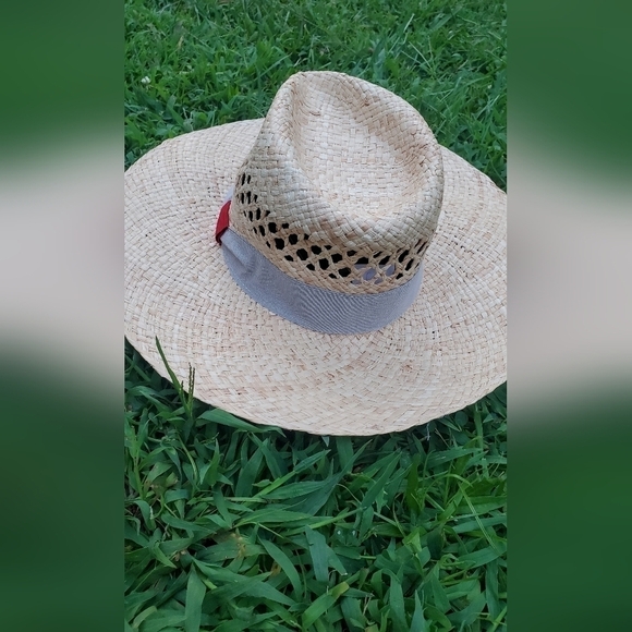 CREATIVA Fashion Accessories Hat Made in Italy Tan Color Cream strip 100%Raffia - Picture 6 of 10